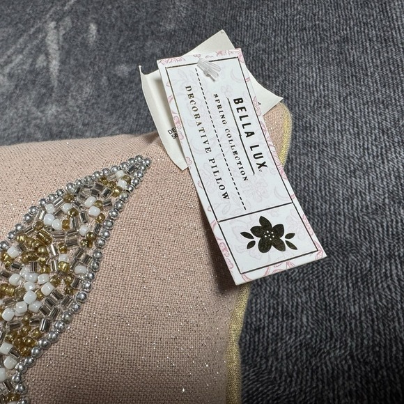 New Bella Lux Sequined Bunny Rabbit Pink Gold Trim Throw Pillow NWT - Picture 3 of 10